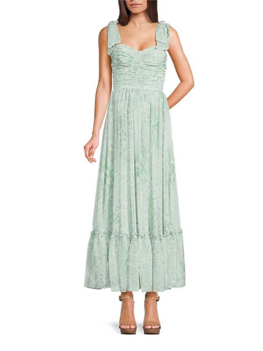 Floral Printed Sweetheart Neck Tie Shoulder  Bustier Maxi Dress